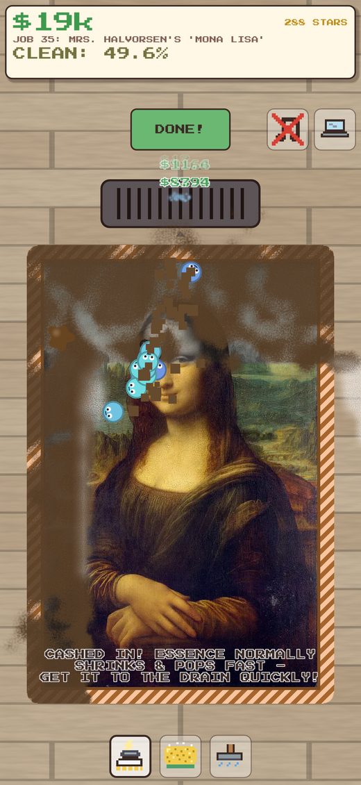 A Mona Lisa rug caught mid-scrub
