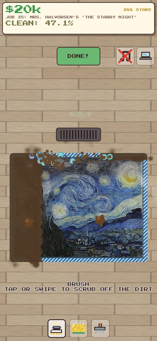 A crew of Robo-Buddies cleaning a Starry Night rug